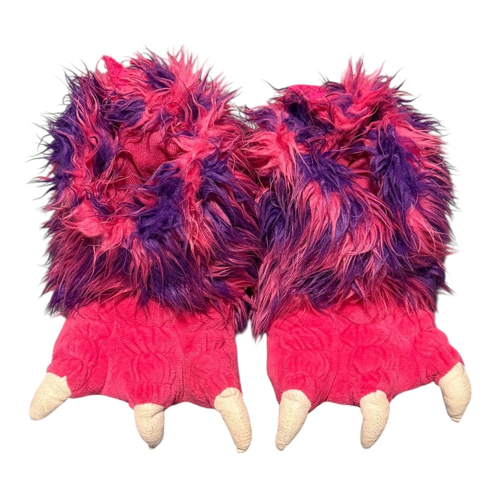 LazyOne Kids Monster Paw Slippers Pink Purple Fuzzy M Child 13-3